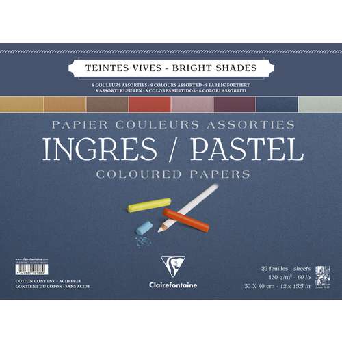 Clairefontaine Ingres-Pastellblock, Doppelspirale 8-farbig