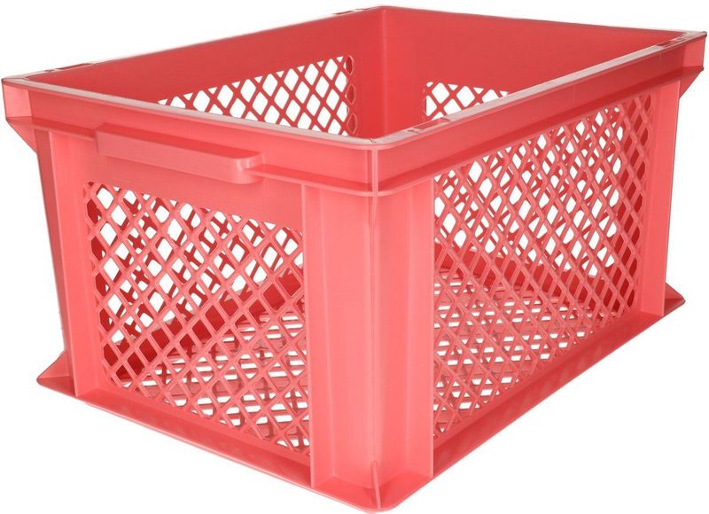 Lastpak Middelgrote fietskrat - stevig kunststof - geperforeerde bodem - roze - 40 x 30 x 22 cm