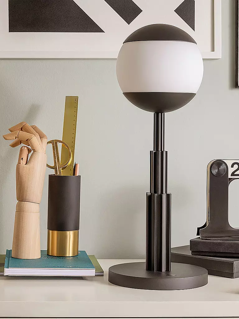ALESSI Tischleuchte Aldo Rossi Alu Schwarz Glas schwarz