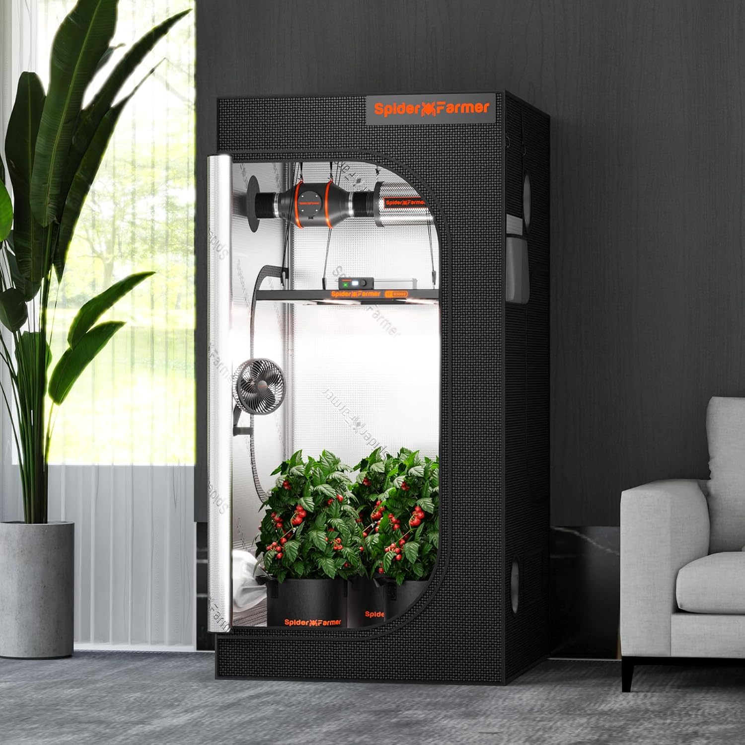 Spider Farmer Growzelt 90x90x180cm für Indoor Lichtdicht und Wasserdicht Anbauzelt Grow Tent Growschrank für Homegrowing Pflanzenzucht Gewächshaus Indoor Zuchtzelt für SF2000Pro, SE3000, G3000