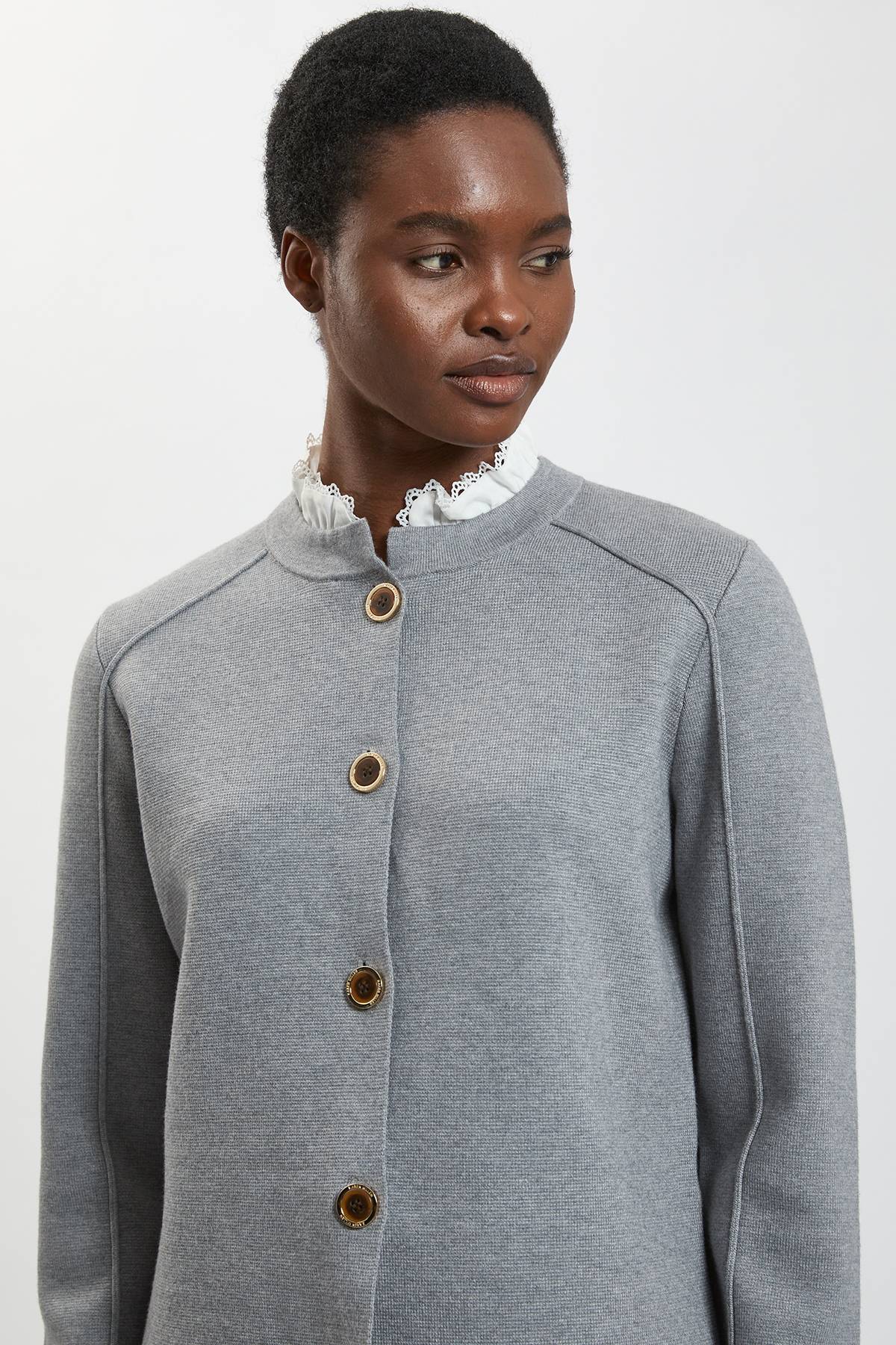 KarenMillen Cardigan Boutonné En Maille De Laine Compacte Avec Col Amovible
