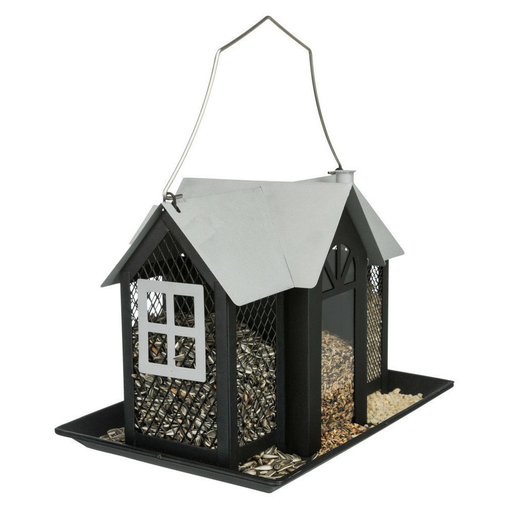 Mangeoire villa en métal, pour graines oiseaux