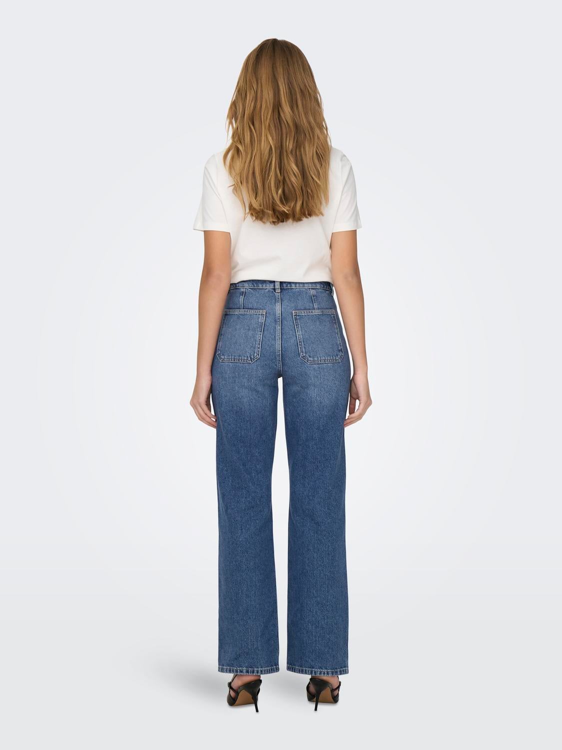 JDYMAYA Hohe Taille Weiter Beinschnitt Jeans Medium Blue Denim