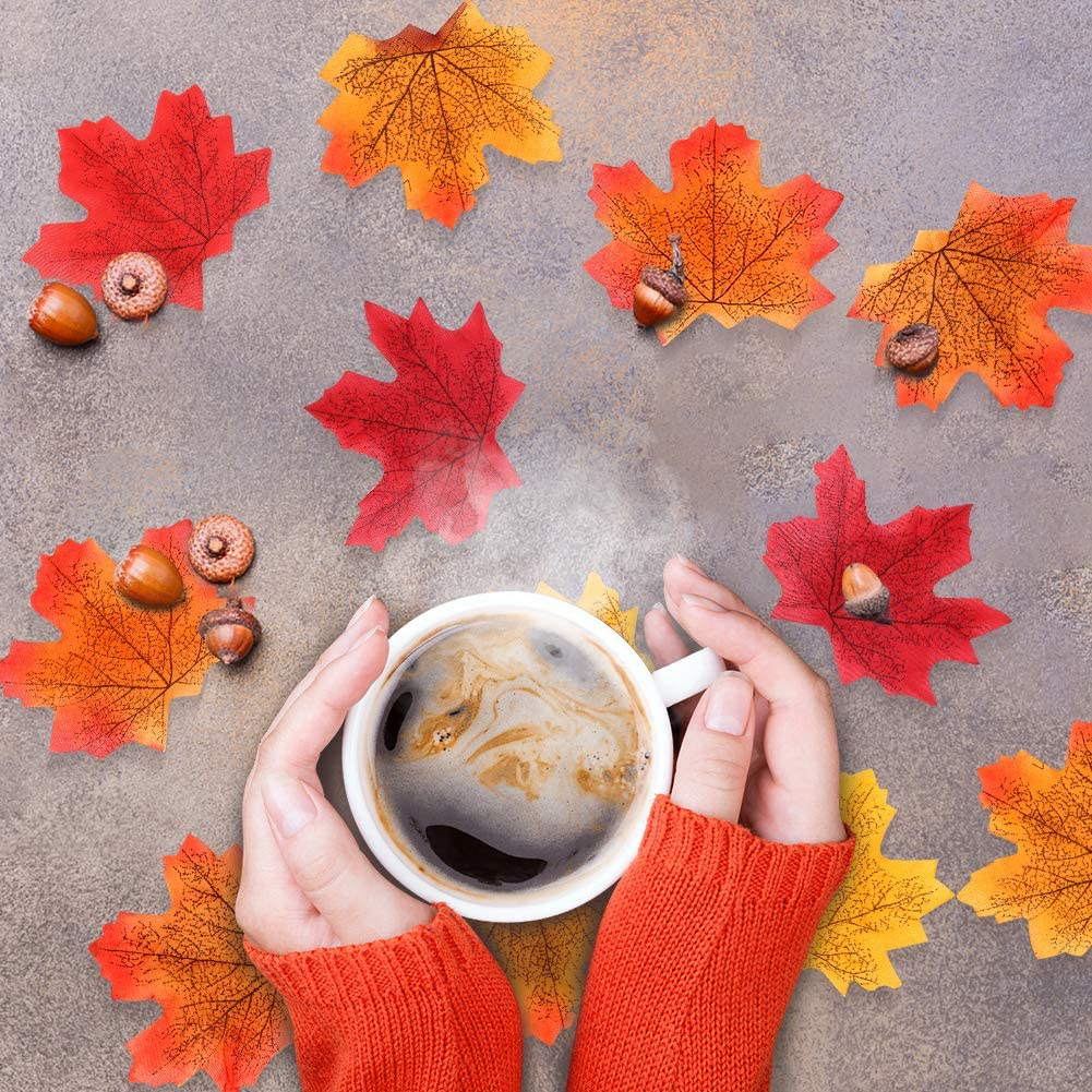 (100er Set) Ahorn Blätter Tischdekoration Herbst Laub Deko - Rot / Orange
