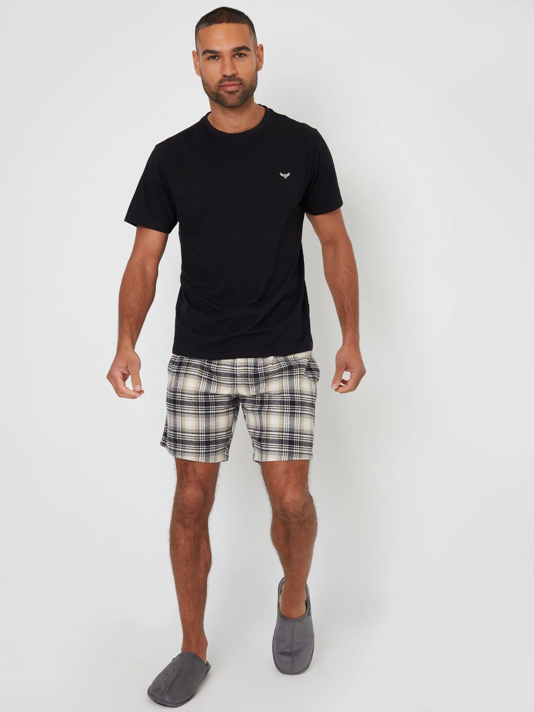 Zwart - Threadbare - Geruite pyjamaset met short