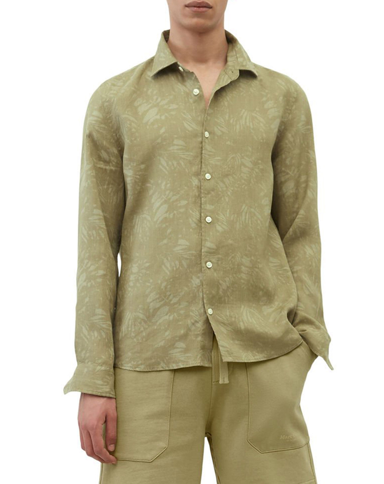Marc O'Polo Chemise 100% Lin manches longues Sf kaki clair