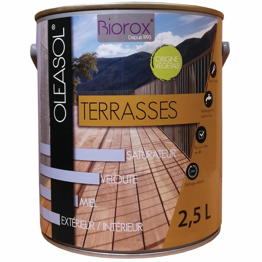 Saturateur pour bois extérieurs origine végétale 2 en 1 terrasses oleasol 2.5 li