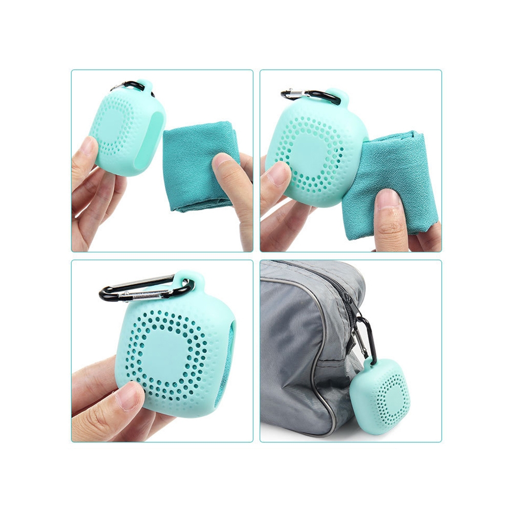 (40x40cm) Fitness Sport Mikrofaser Handtuch mit Silikon Dry Trocknungs Case & Karabiner für Workout / Yoga / Wandern / Reisen - Blau