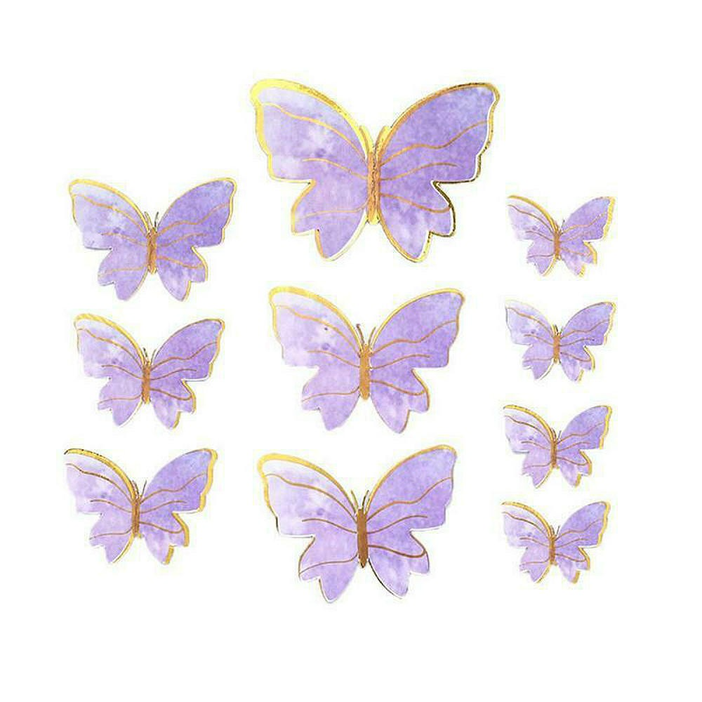 (10-tlg. Set) Kuchenstecker Schmetterling Tortenstecker Topper Dekoration für Torten / Kuchen - Lila / Gold / Style 1