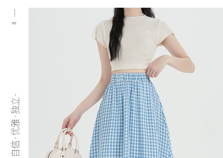 Tel tot 10 - Maxi A-lijn rok met elastische taille en ruitjeskant