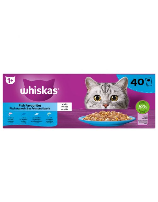 Whiskas 1+ Selectie In Gelei Maaltijdzakjes Multipack - Kattenvoer - Vis 40x85 g