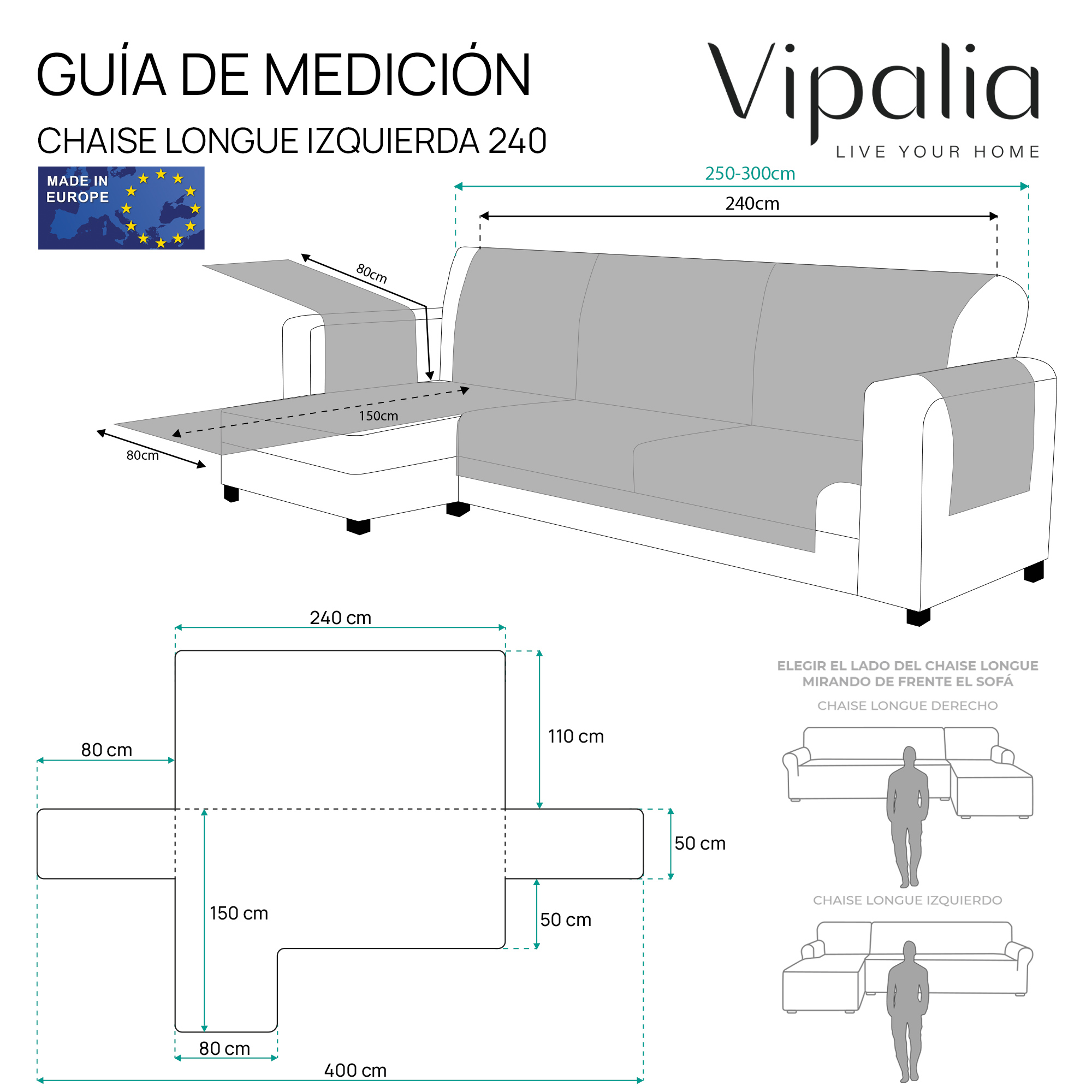 Capa protetora para sofá Vipalia com estampa de diamante. Azul-marinho. Chaise longue esquerda de 240 cm.