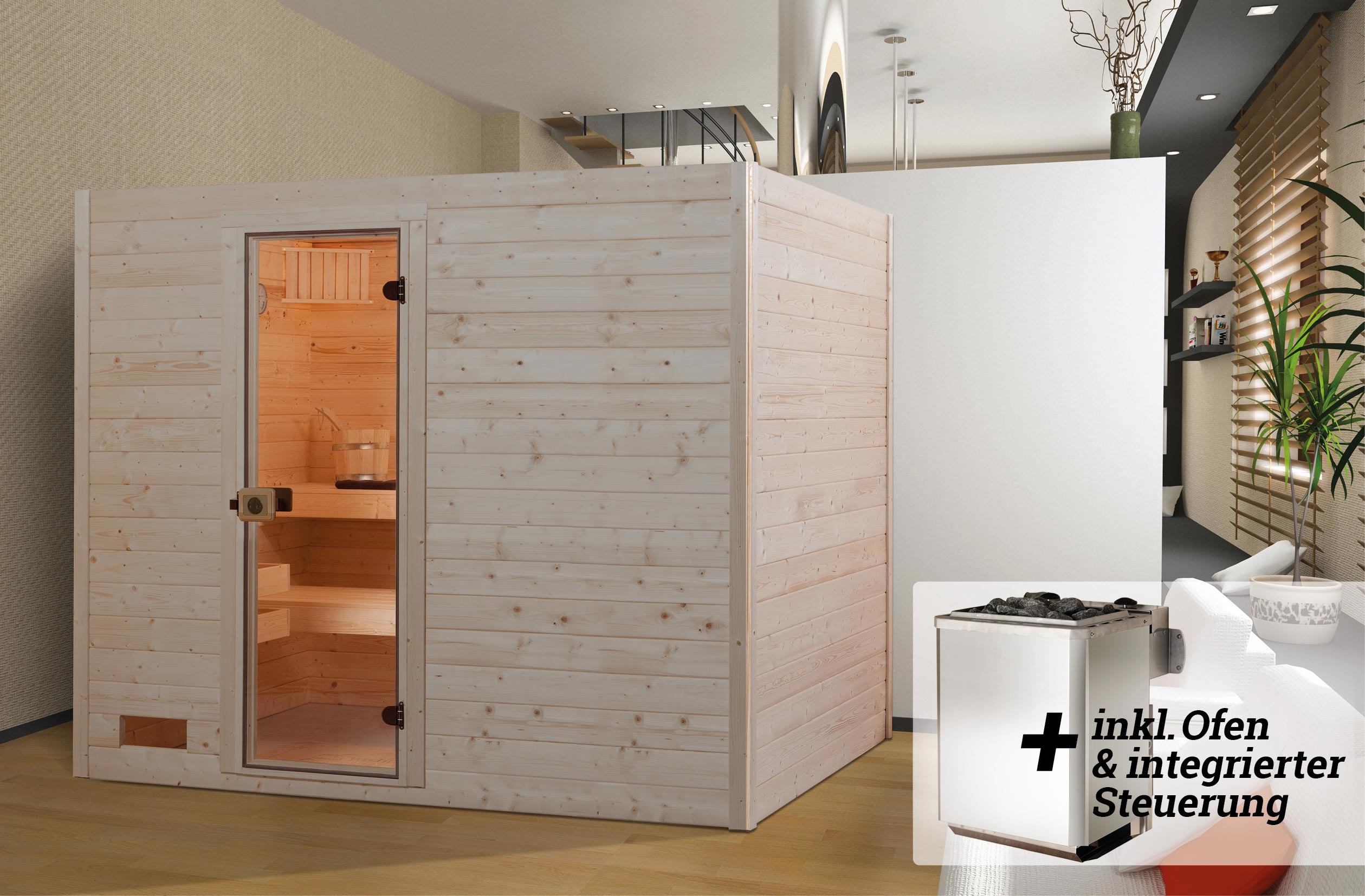 weka Massivholz-Sauna VALIDAGr. 4 Sparset 9,0 kW K inkl. integrierter Steuerung, Glastür