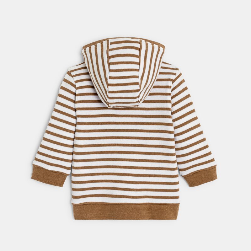 Sweat zippé à capuche molleton rayé marron bébé garçon Marron
