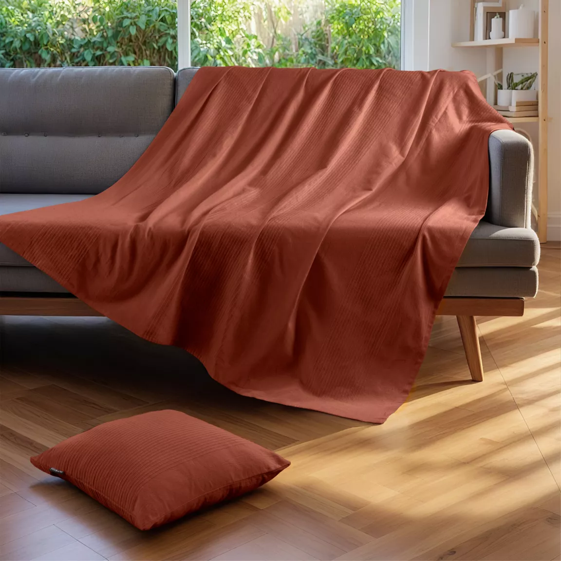 Couvre-lit coton tissé (180 x 220 cm) Léa Terracotta