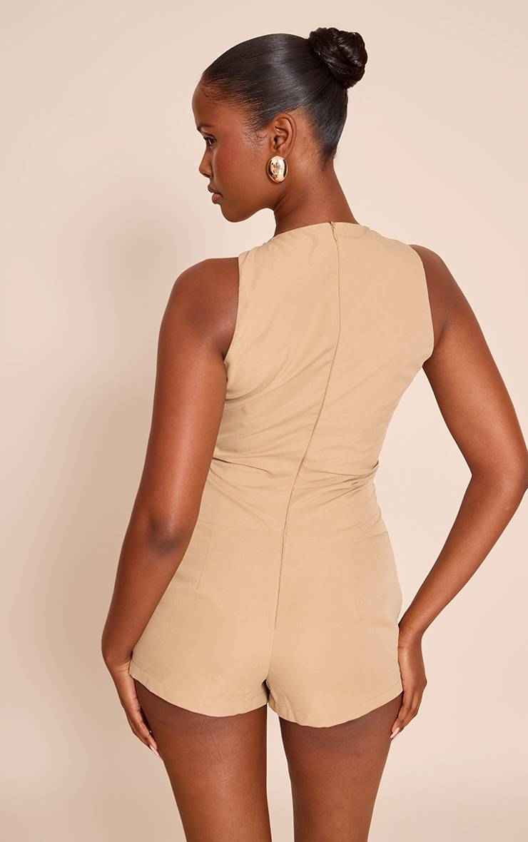 Camel Combi-short En Tissu Tissé Avec Détails Froncés Et Nœud