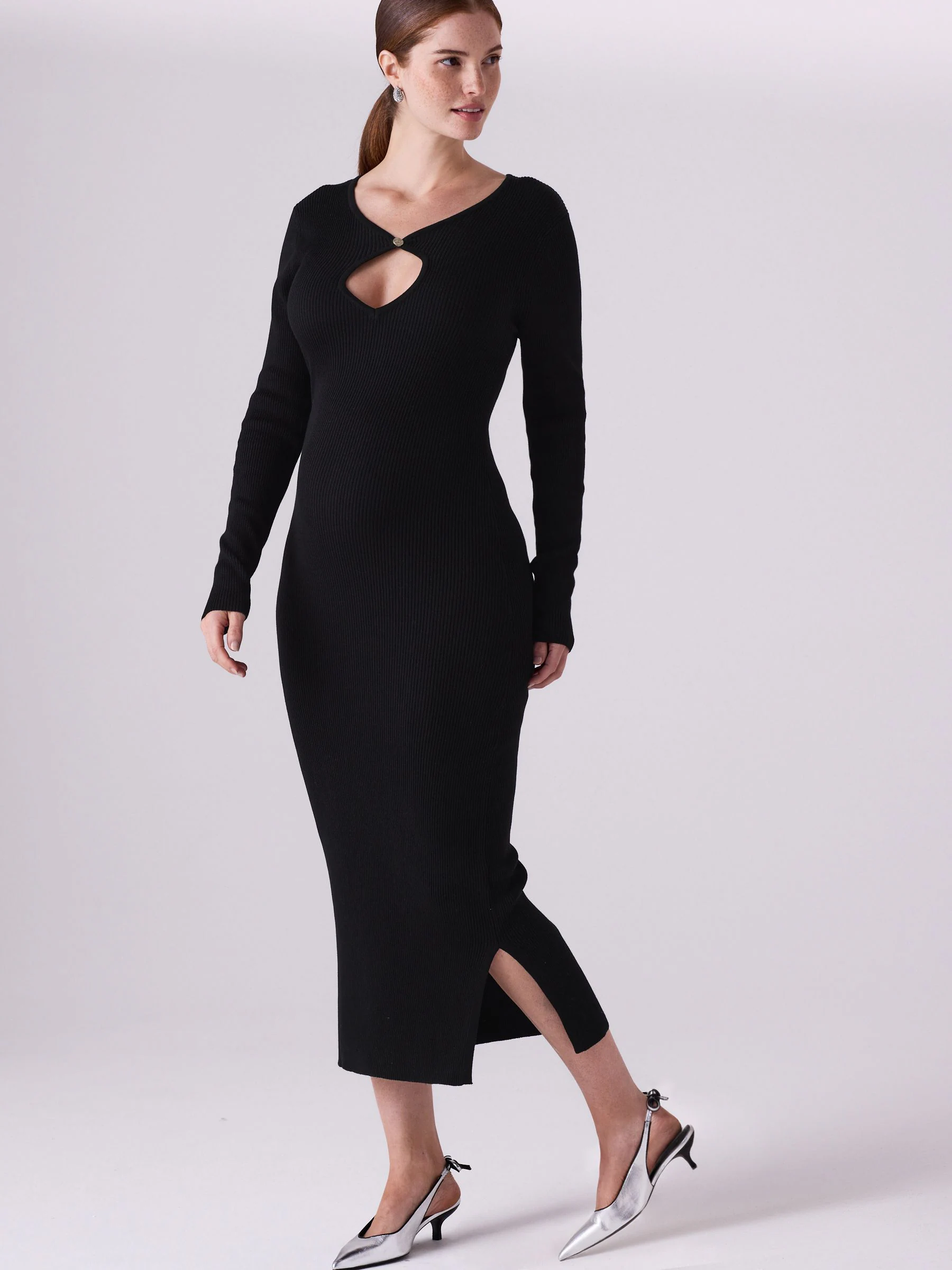 Zwart - Maternity Knitted Keyhole Dress