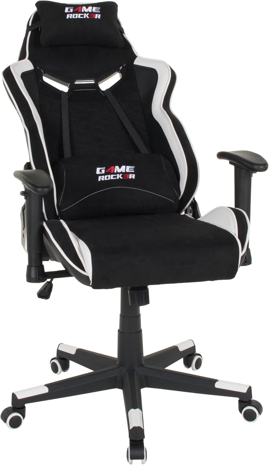 GAME ROCKER Gaming Stuhl G-30 Mikrofaser schwarz/weiß, bis 110 kg belastbar