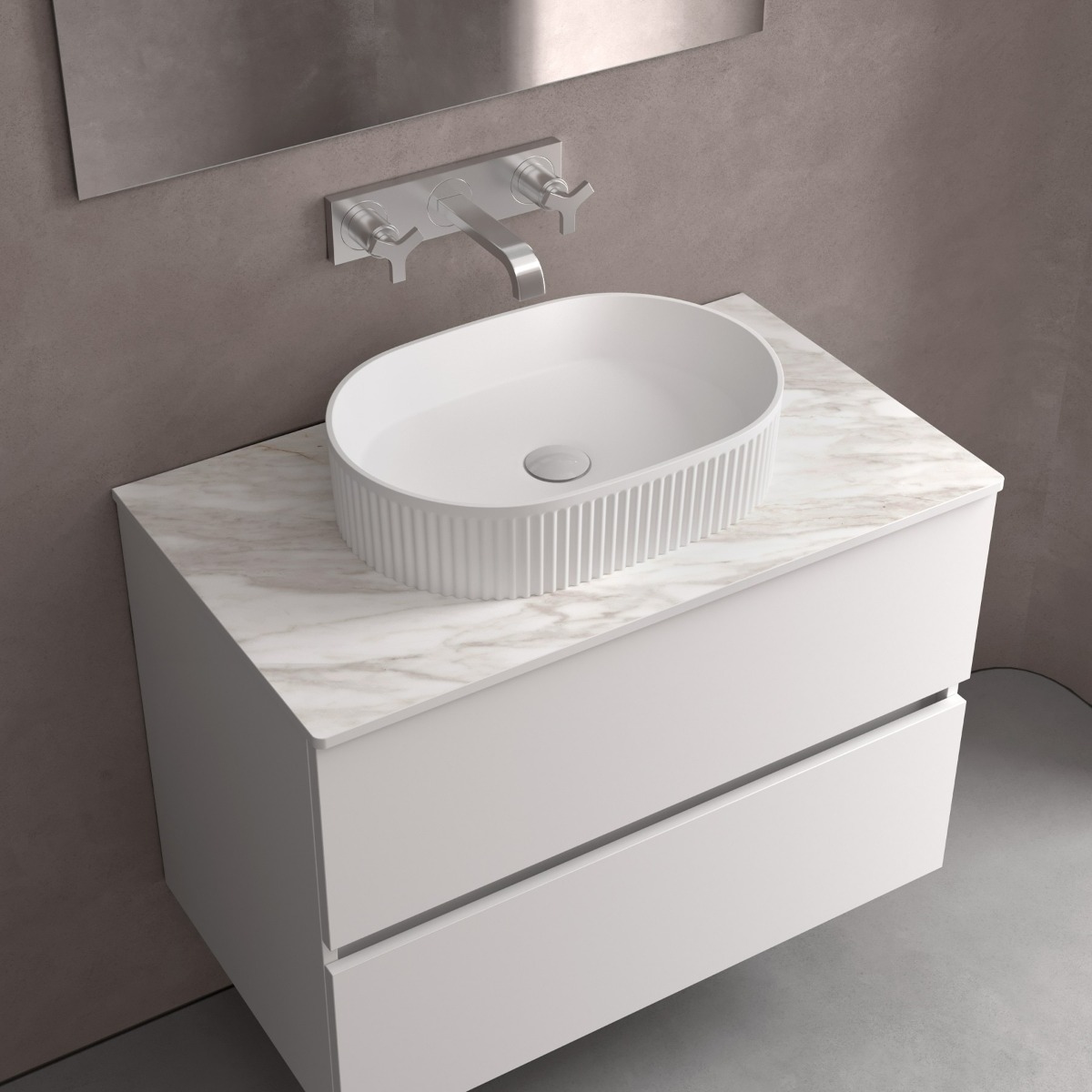 Muebles Navé opbouw waskom ribbel 50cm wit mat