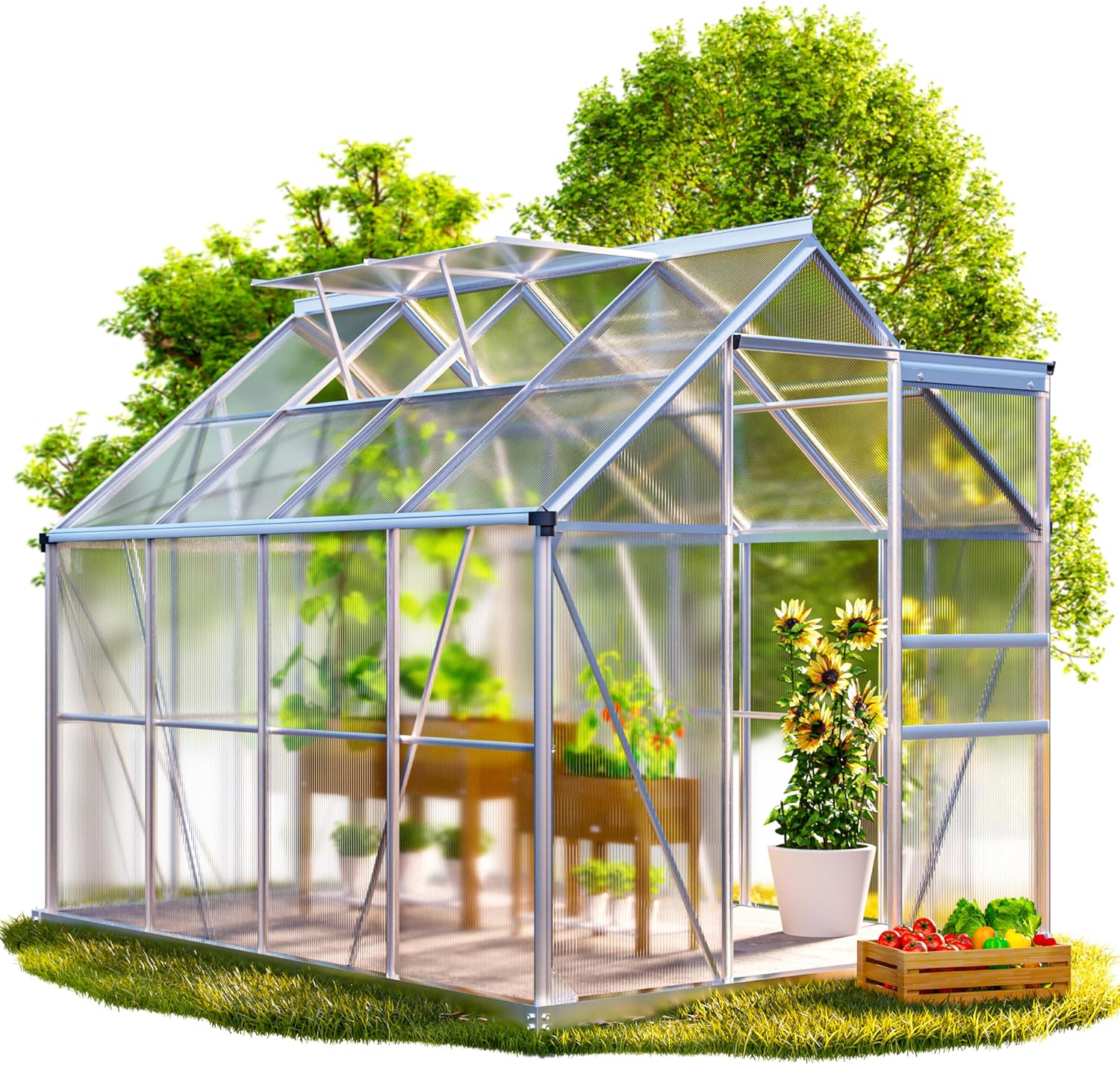 GARDEBRUK® Gewächshaus Aluminium 4,8m² mit Fundament 250x190cm inkl. 2 Dachfenster Tomatenhaus Treibhaus Anzuchthaus Garten Frühbeet Aufzucht 7,7m³