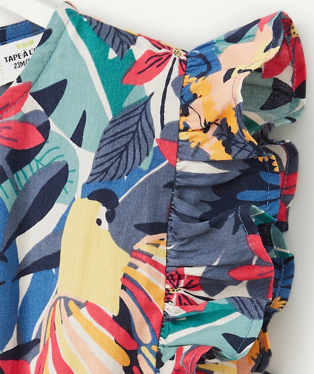 COMBISHORT BÉBÉ FILLE EN COTON IMPRIMÉ FLEURI ET VOLANTS