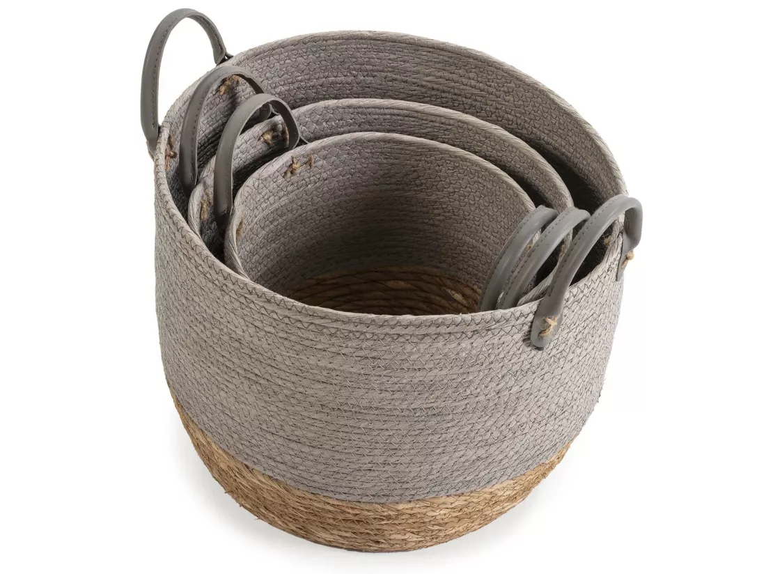 Set de 3 paniers Neves fibre naturelle et papier, gris/naturel