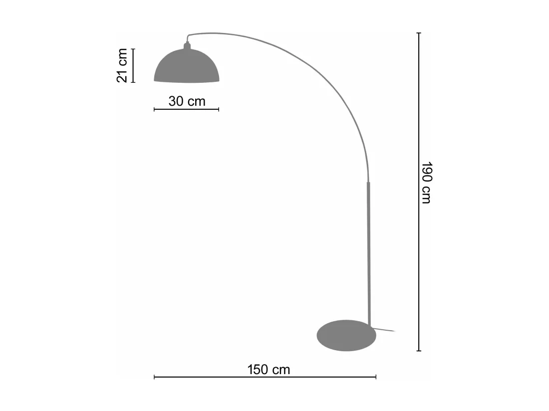 Lampadaire curve métal chrome 190 cm.