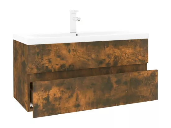 Meuble lavabo avec bassin intégré Chêne fumé Bois d'ingénierie