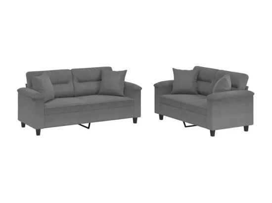 Ensemble de canapés 2 pièces coussins Gris foncé Tissu microfibre