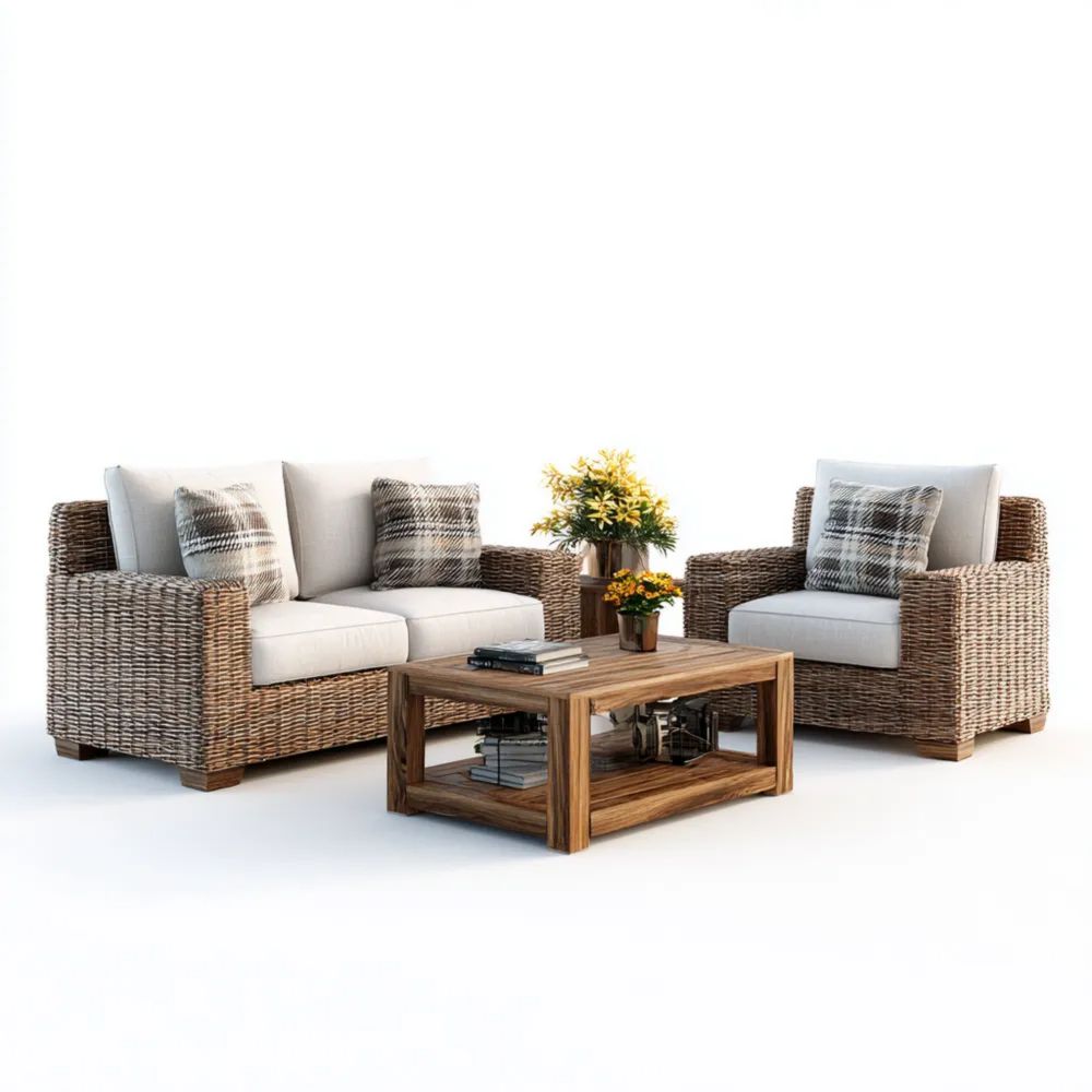 Garten-Sofaset aus Rattan 145x85x75 cm – Beige – Modernes Design
