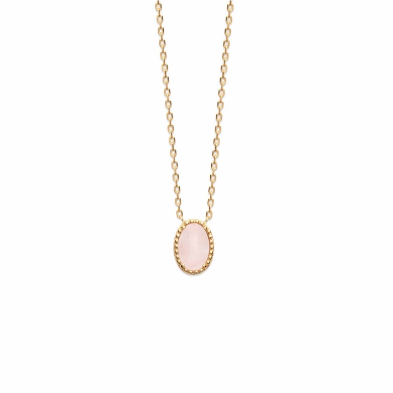 Collier Quartz Rose Plaqué Or Pierre Precieuse Ovale Cabochon