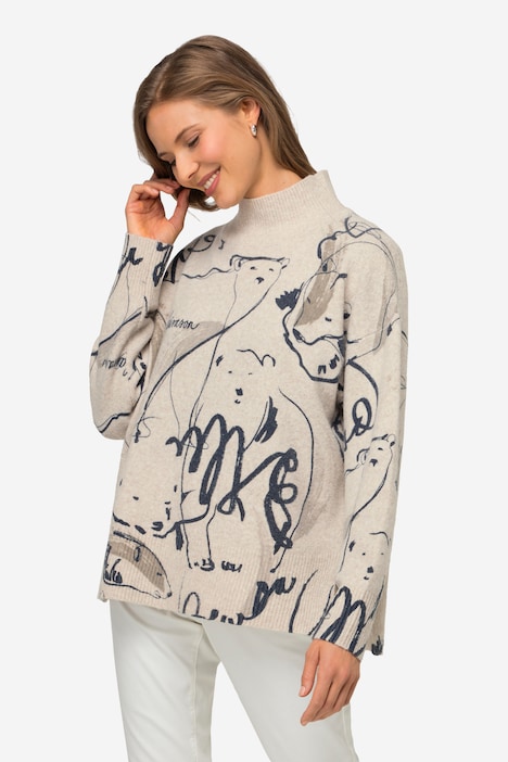 Pullover, Eisbären Print, Stehkragen, Langarm