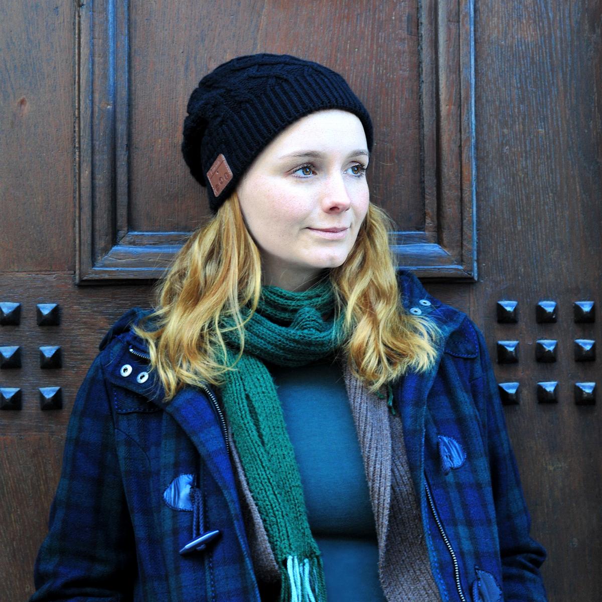 Sharon Music Beanie Bluetooth Kopfhörer-Mütze mit Zopfmuster schwarz