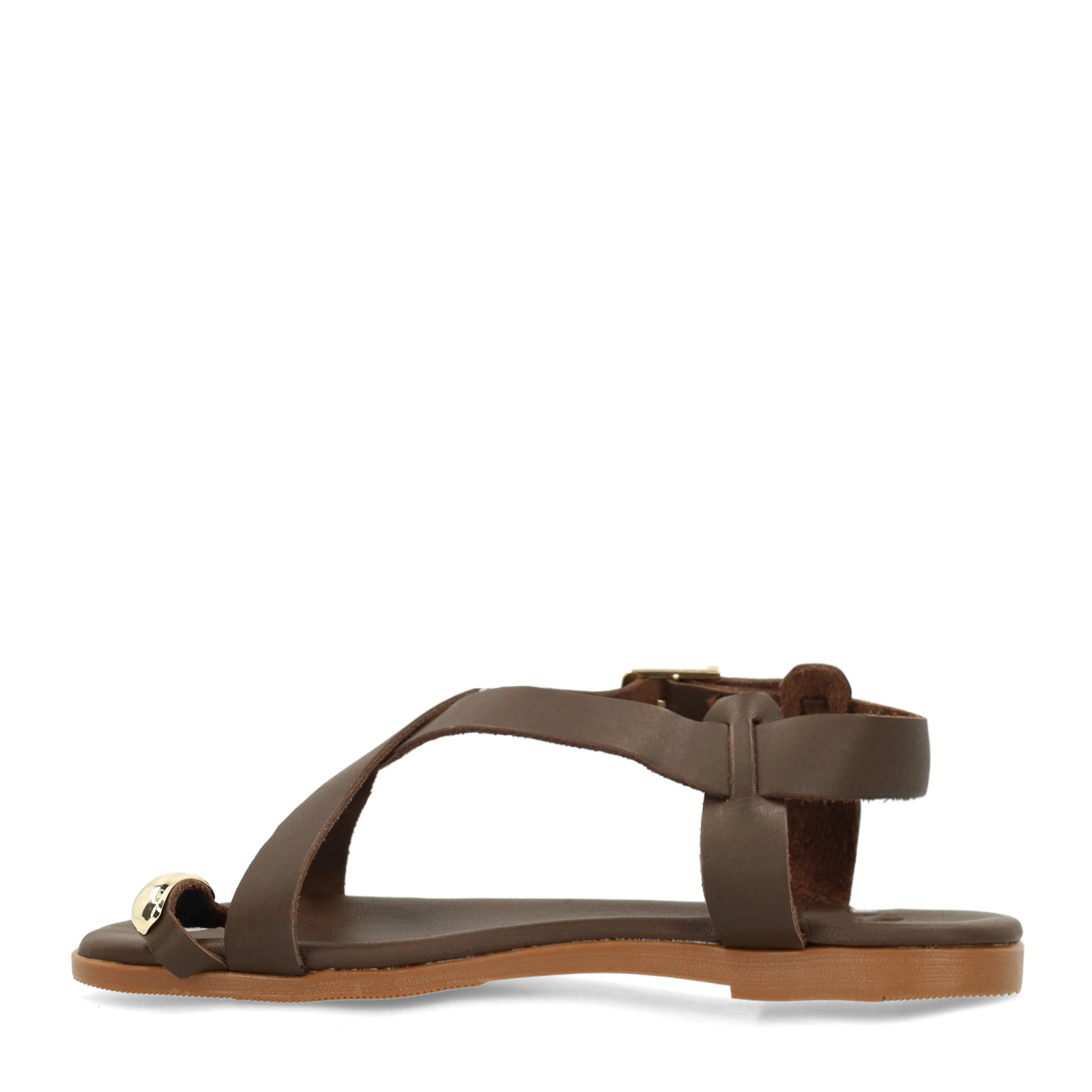 Bruine leren sandalen met goudkleurig detail