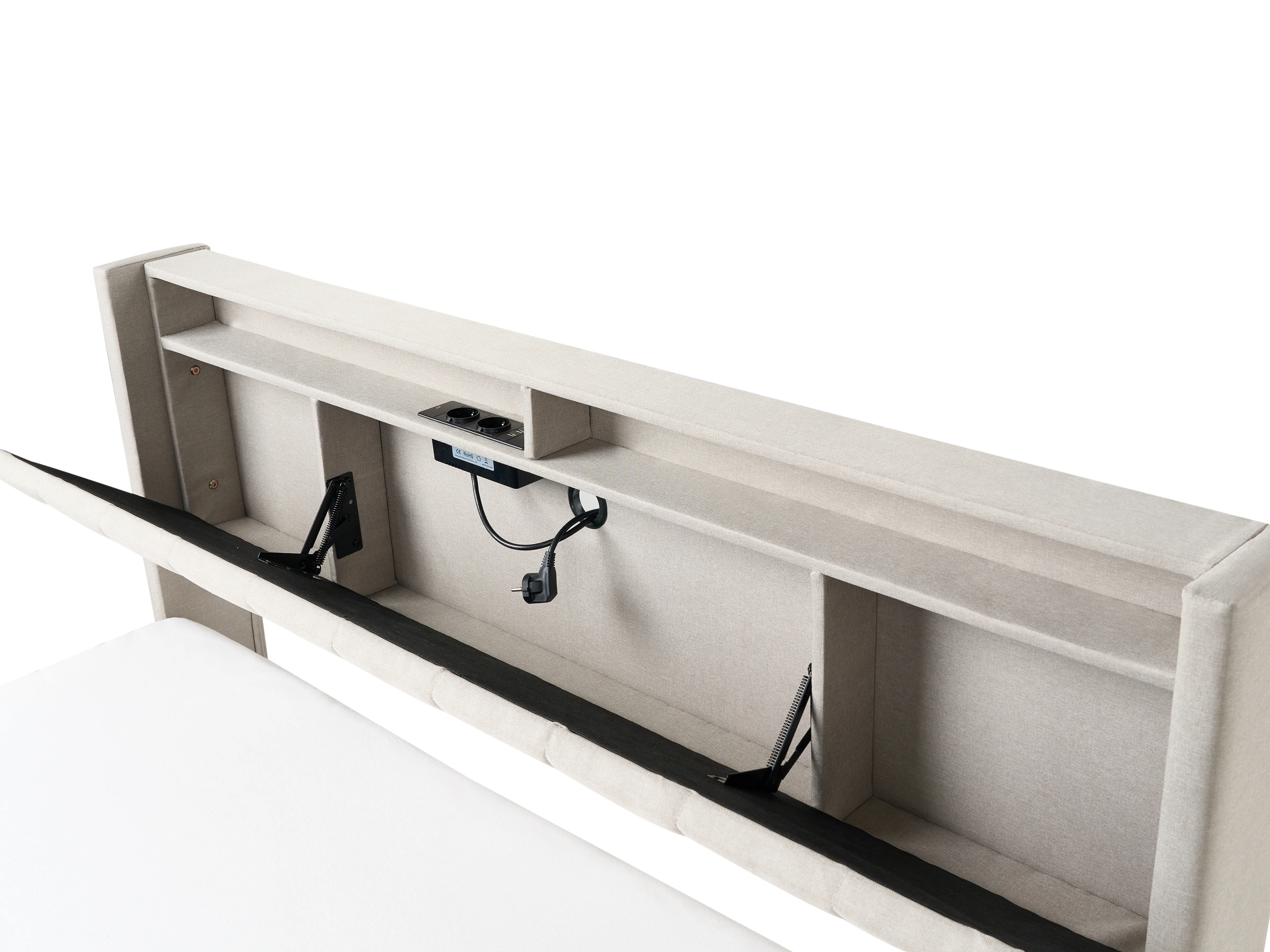 Bed met LED-verlichting Stof BEAULIEU 180 x 200 cm met opbergruimte met USB-poort Beige