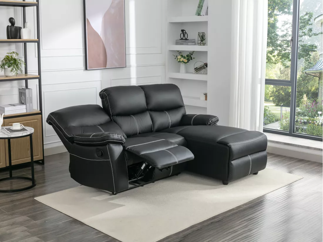 Canapé d'angle droit relax en simili noir CANBY