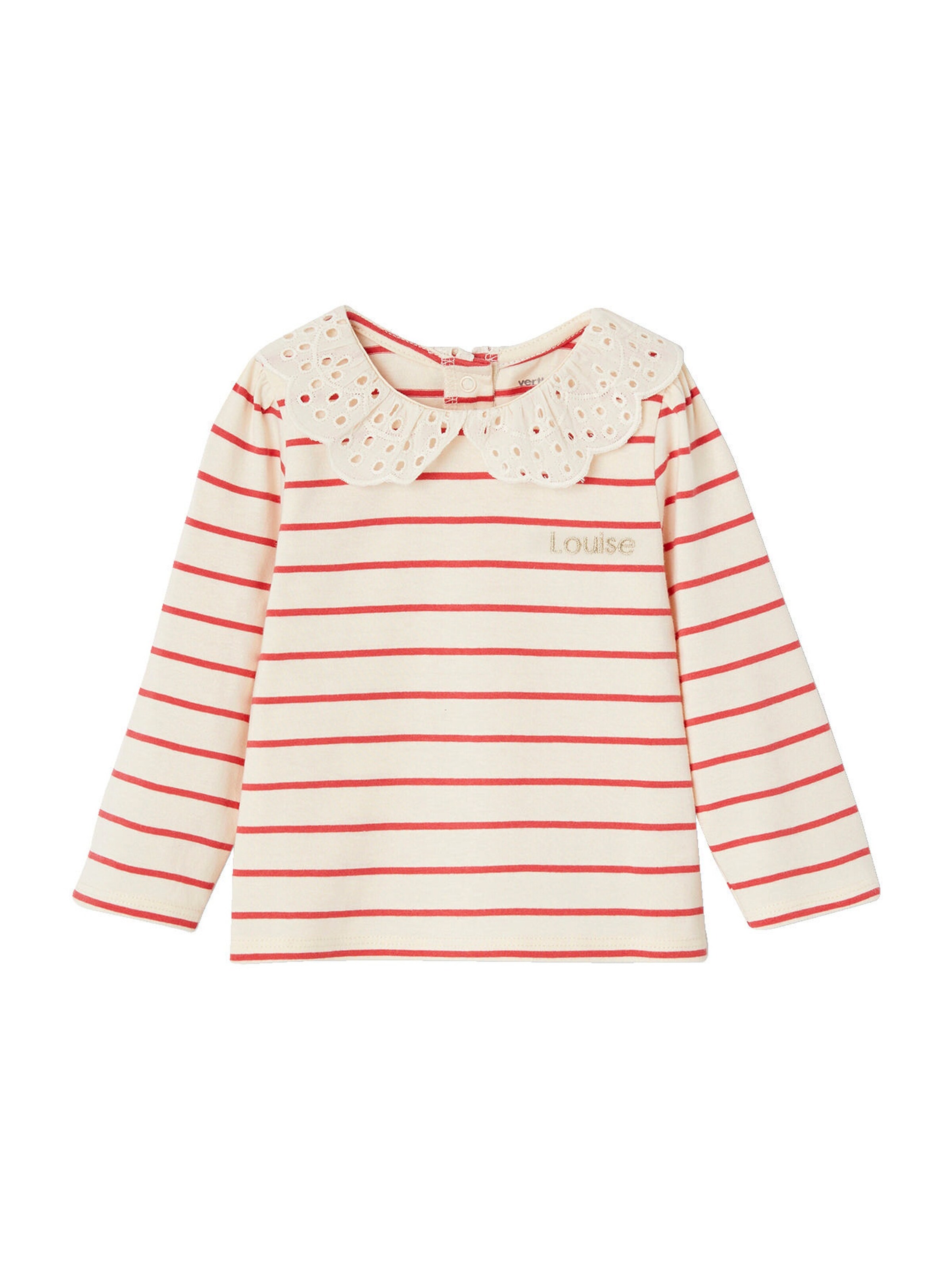 Vertbaudet Baby Shirt mit besticktem Kragen rot gestreift