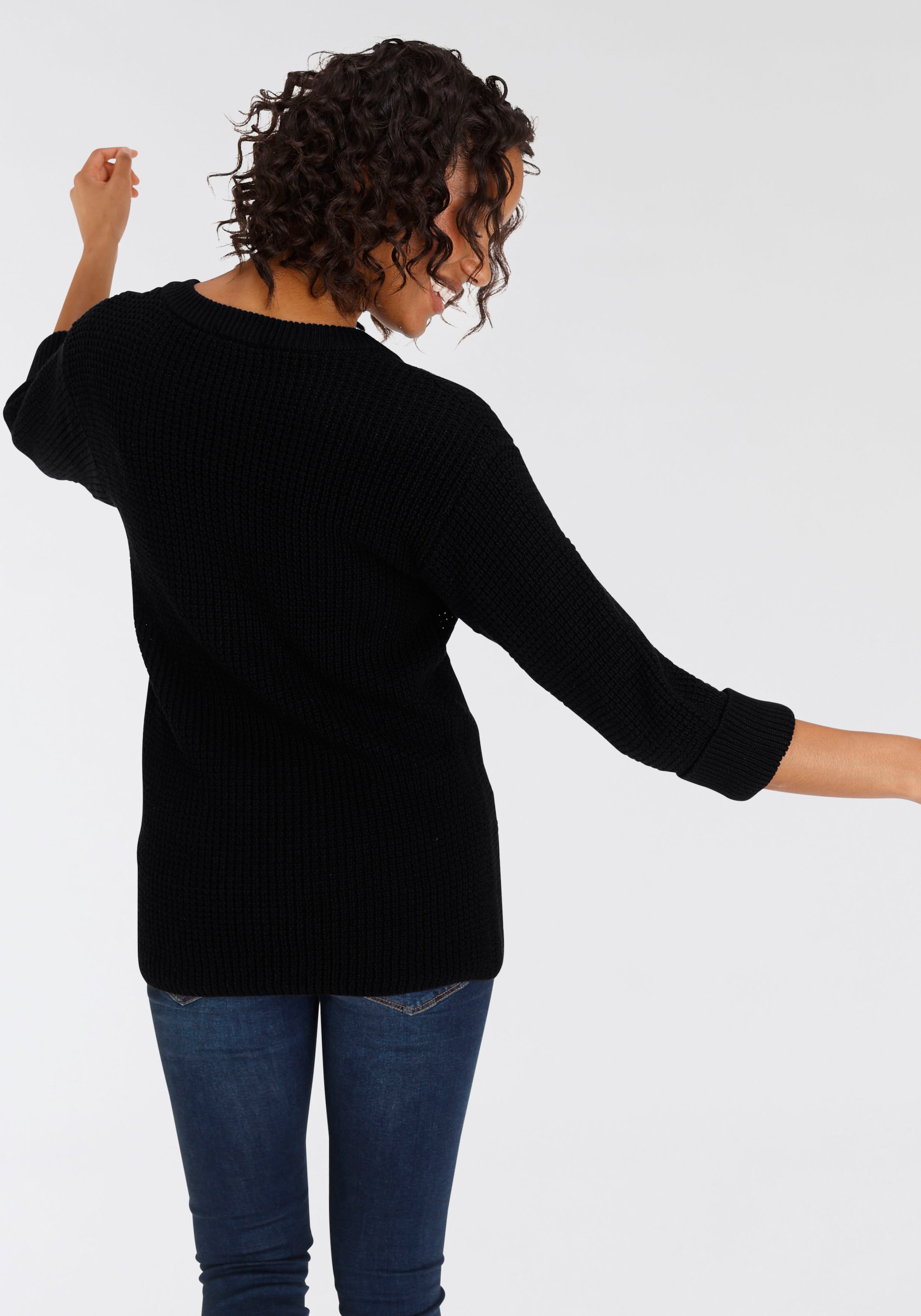 Flashlights V-Ausschnitt-Pullover , bequem geschnitten mit 3/4 Ärmeln