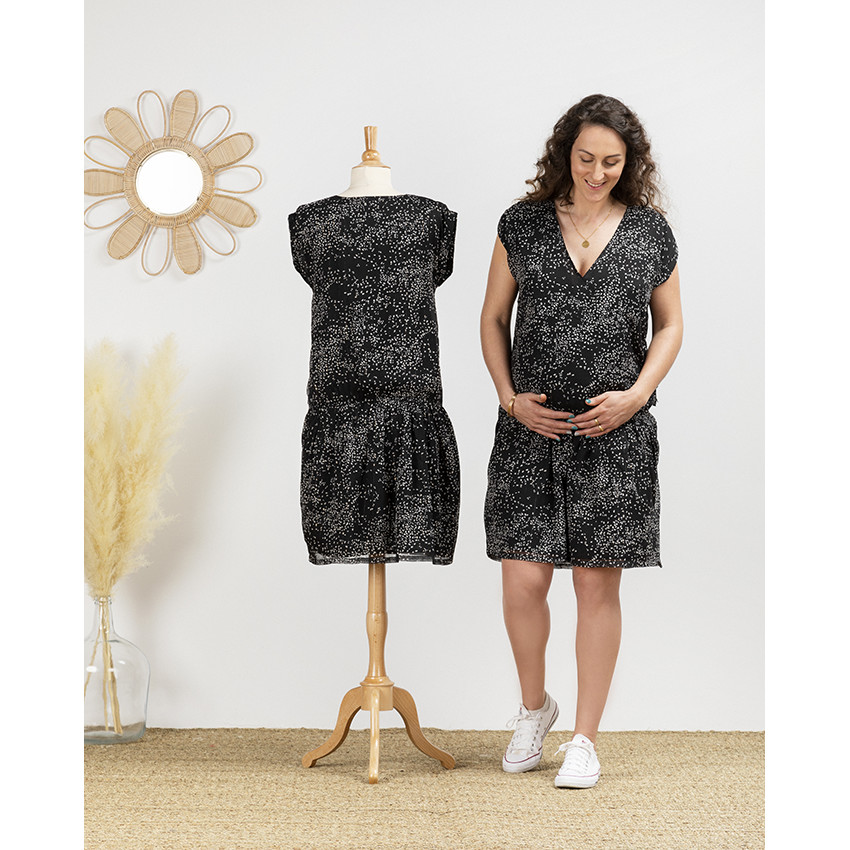 Robe de grossesse à manches courtes style cache-coeur