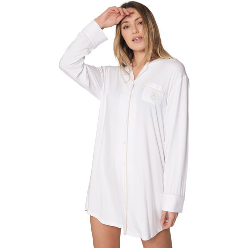 Admas - Camisón de manga larga Night Soft Blanco