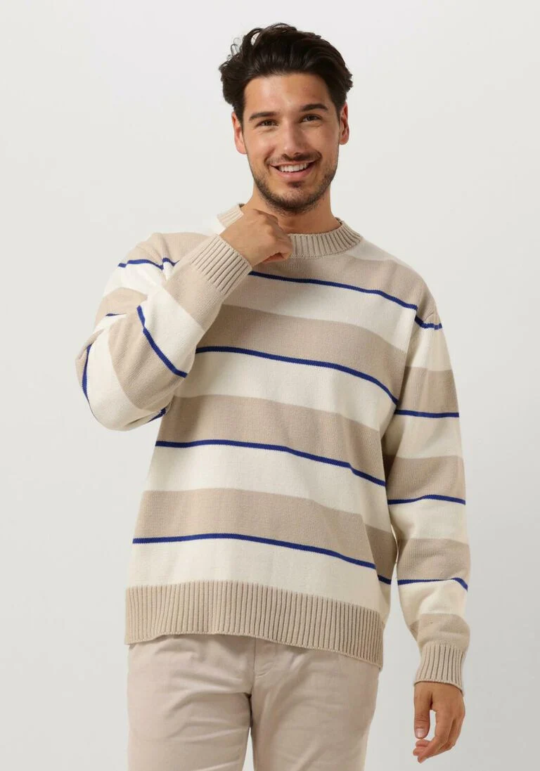 WOODBIRD zand woodbird trui wbkurt stripe crew