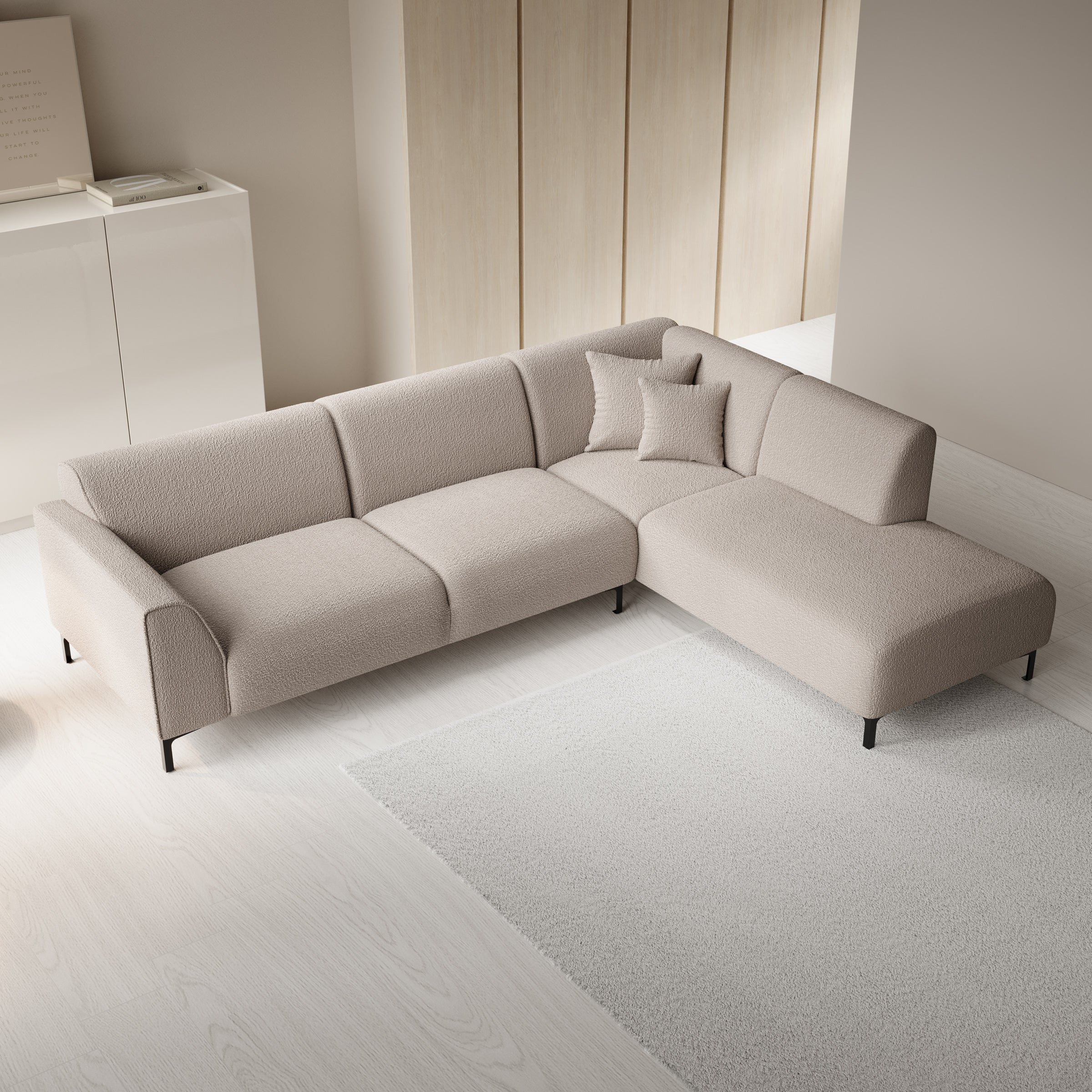 Moana - Hoekbank 4-zits met chaise longue - Teddystof beige - Rechts