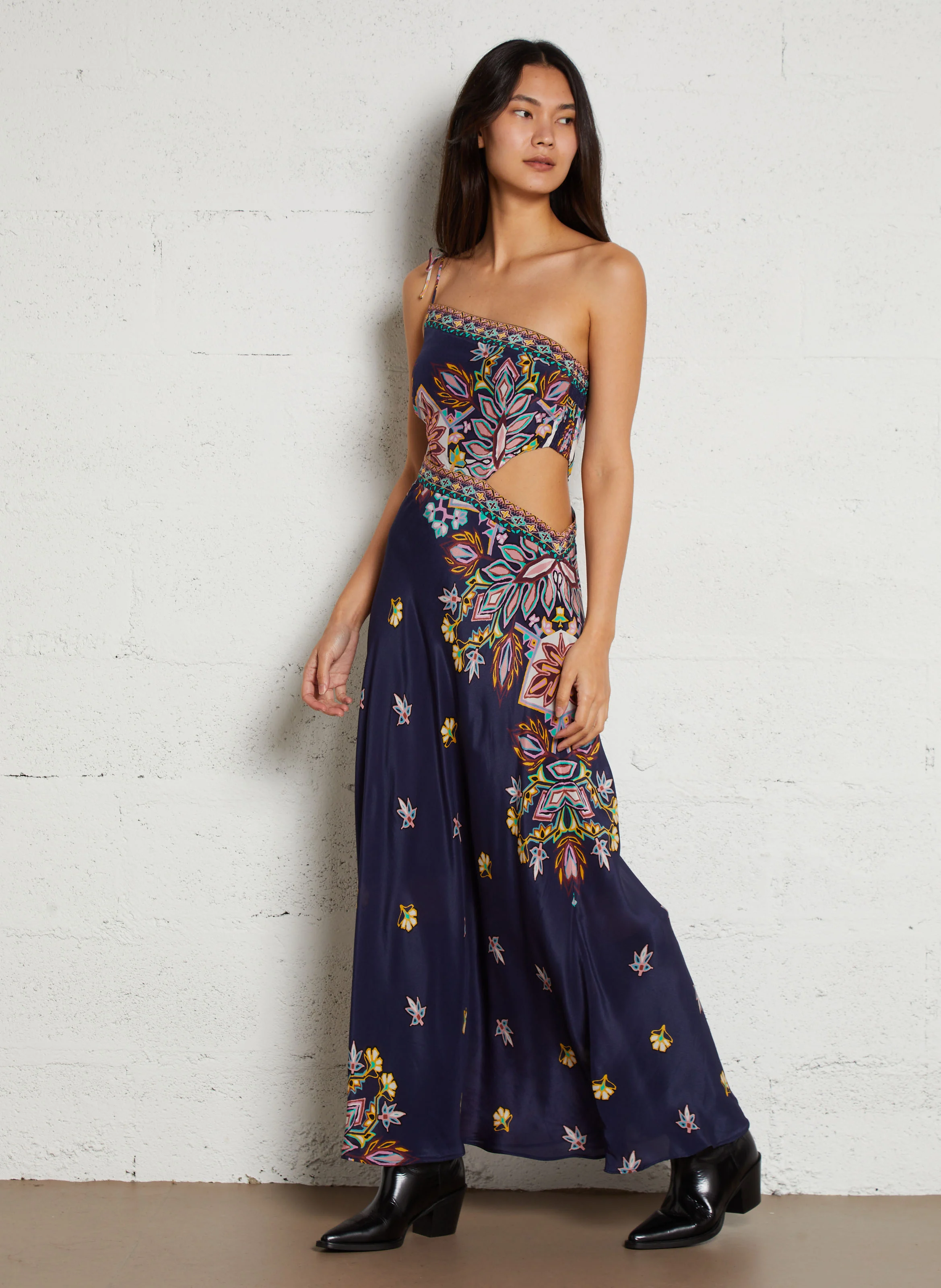 LAXA - Robe bustier asymétrique imprimée | Bleu
