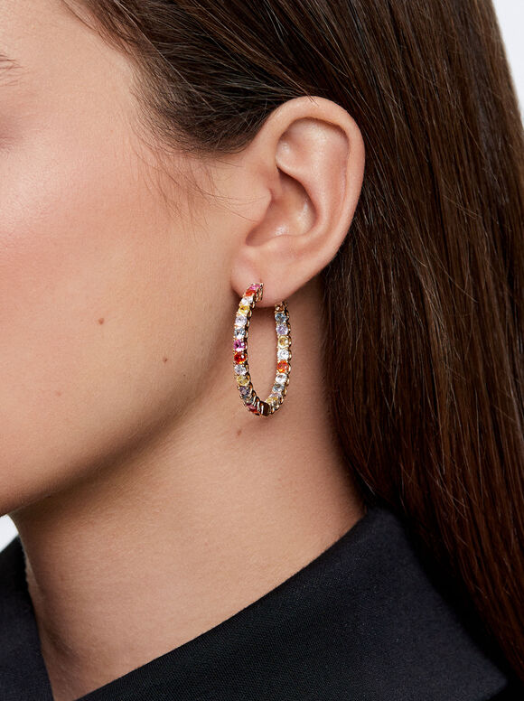 Brincos de argola com zircônias - Multicoloridos