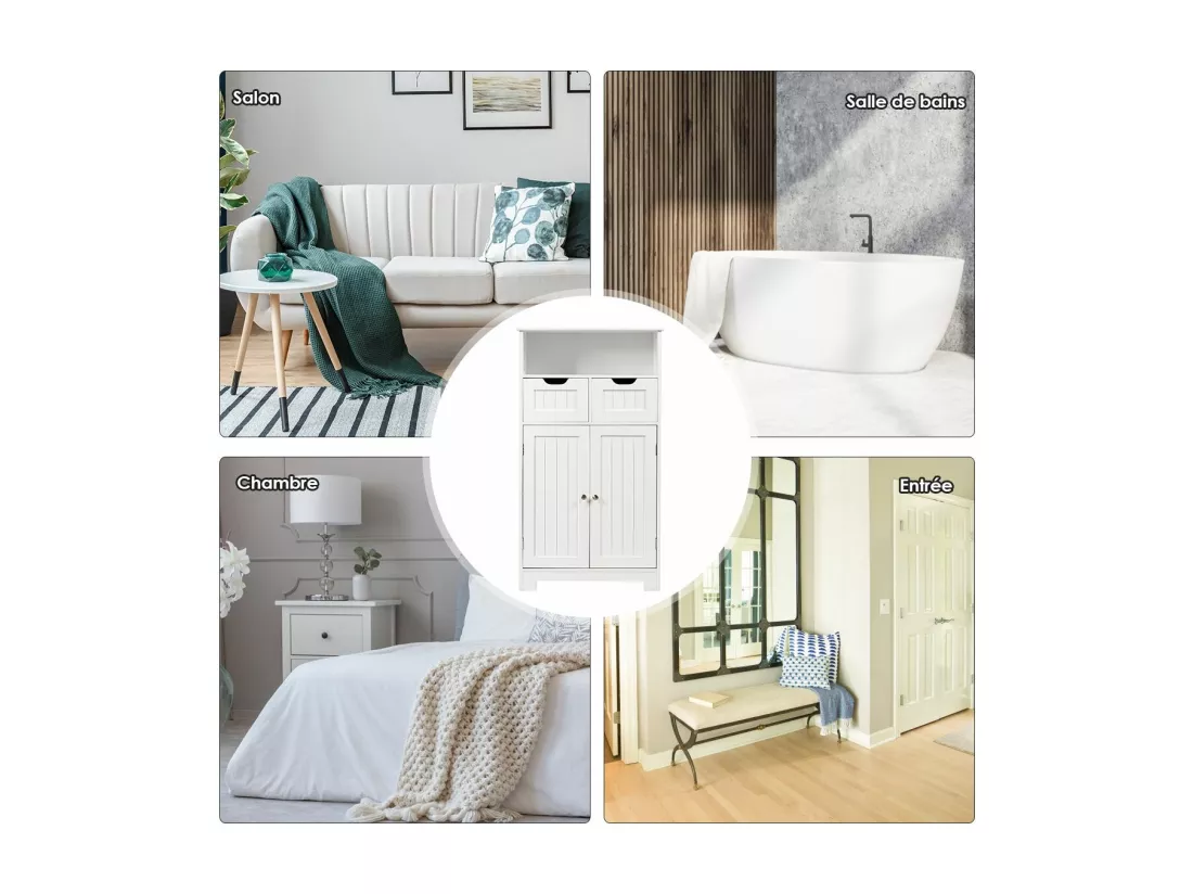 Meuble de rangement de salle de bain, Armoire Rangement de Toilette, Commode blanche de toilette/chambre 60 x 30 x 109 cm