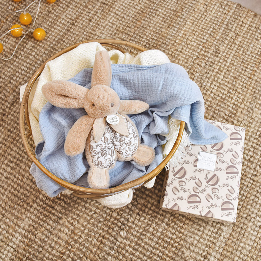 Doudou plat Lapin 18 cm beige sable