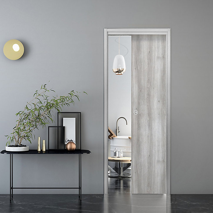 Porte coulissante Exmoor gris H.204 x l.73 cm