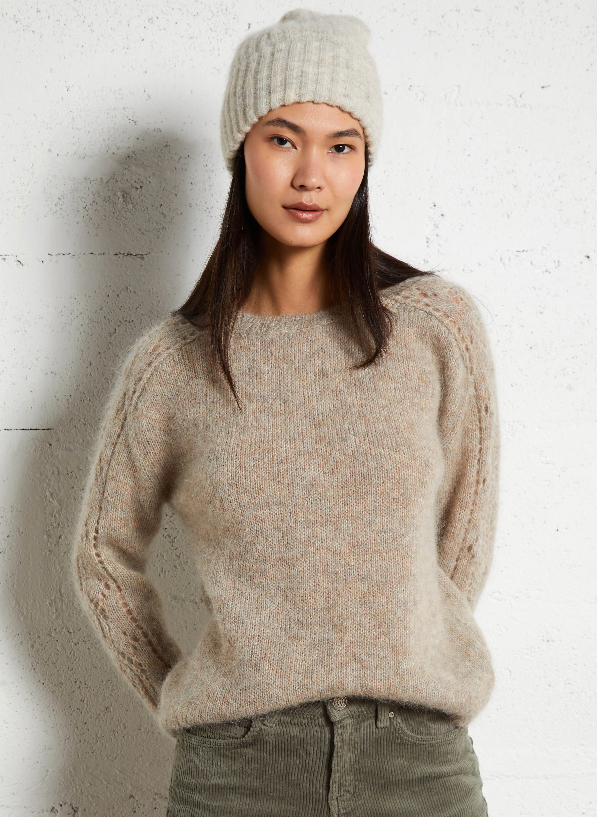 MARTIK - Pull droit en mohair et alpaga mélangé | Beige