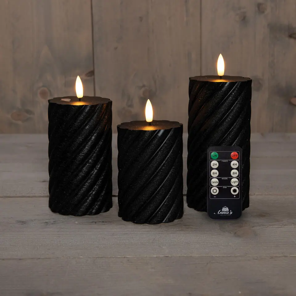 Anna Collection LED kaarsen - 3x - zwart -swirl -afstandsbediening