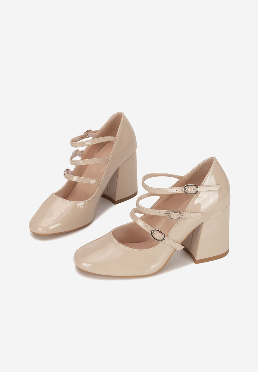 Chaussures vernies à talon épais beige Genina